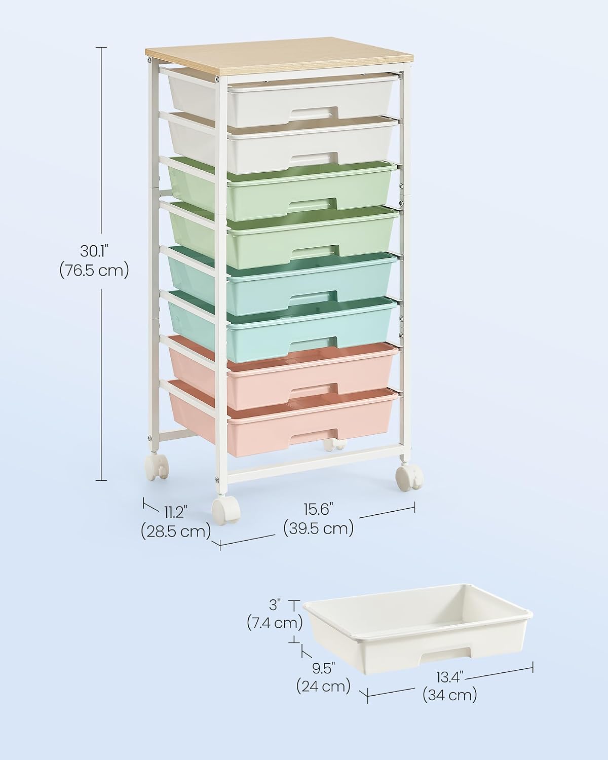 VASAGLE Rolling Cart with Drawers, Craft Organizers and Storage, Multicolor