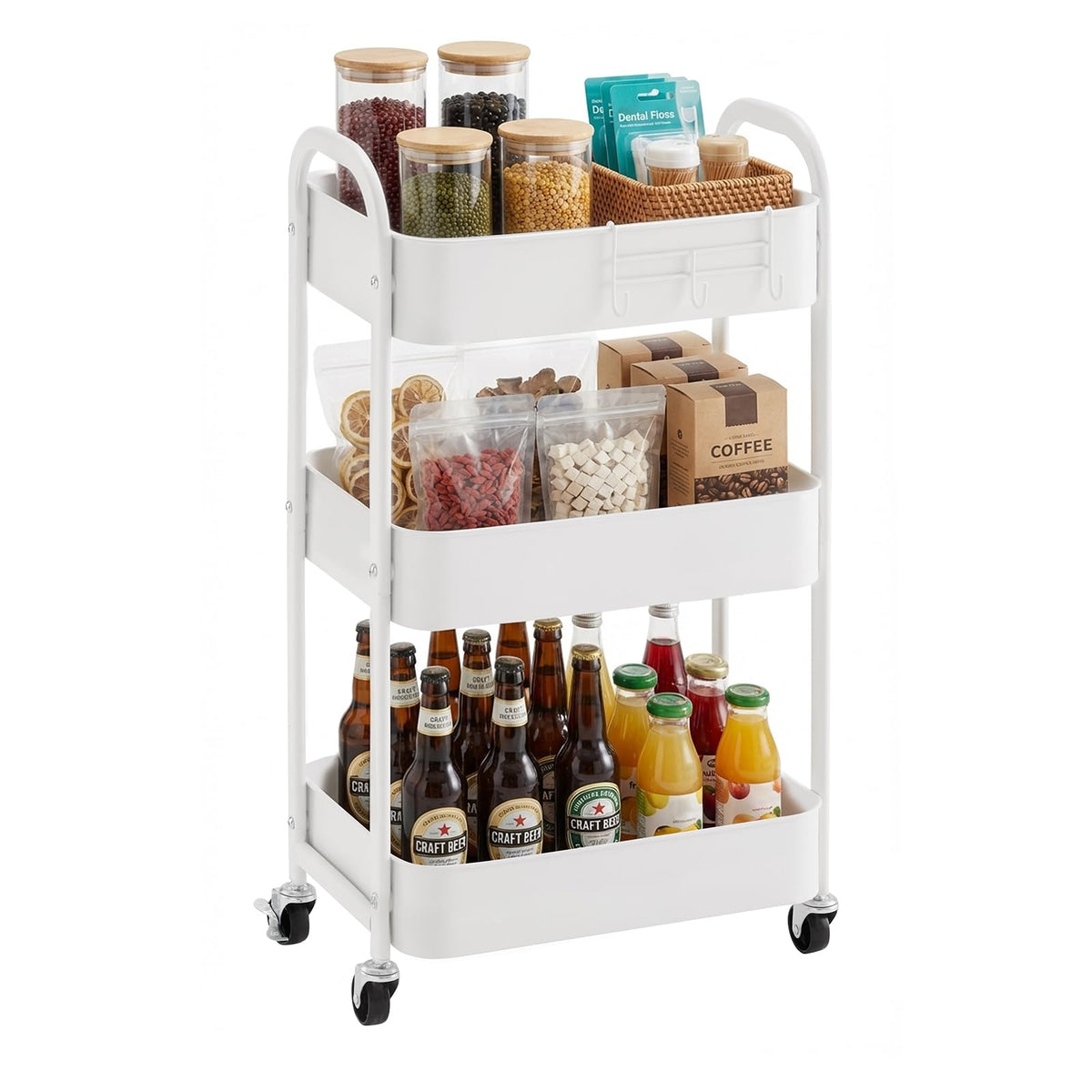 3-Tier Rolling Utility Cart with Caster Wheels Easy Assembly, Black