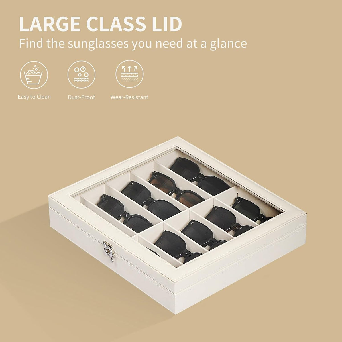 AUTOARK Large Sunglasses Organizer Case,10 Slot,Beige,MKAW-113
