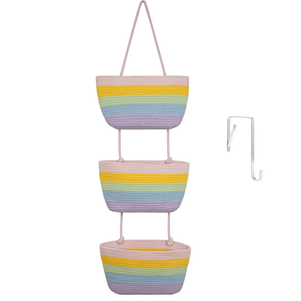 TeoKJ Over the Door Hanging Storage Basket Woven 3 Tier Wall Organizer Jute