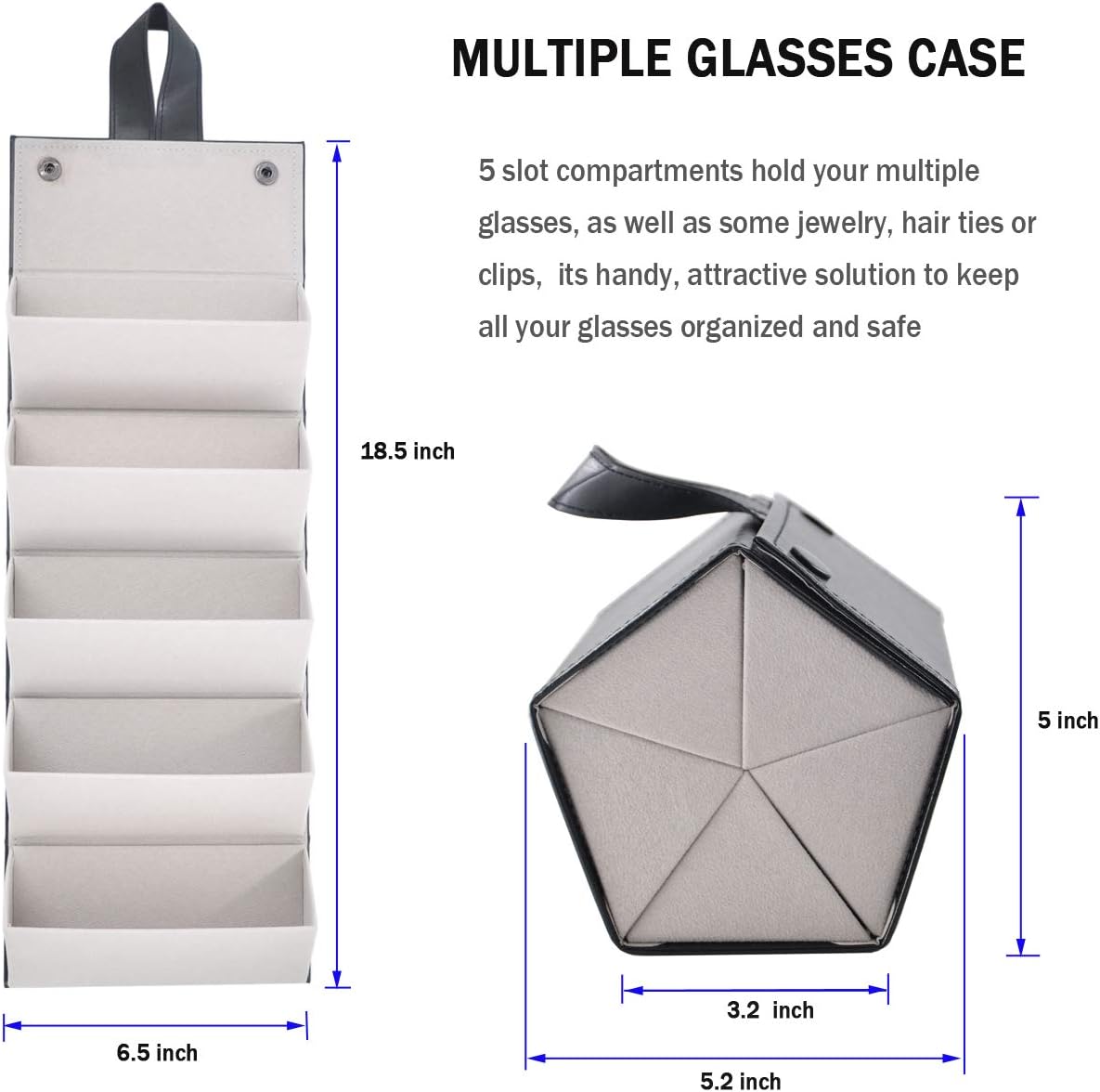 Kenpal Sunglasses Storage Organizer Holder Foldable Travel Case with 5 Slot Compartments for Multiple Glasses