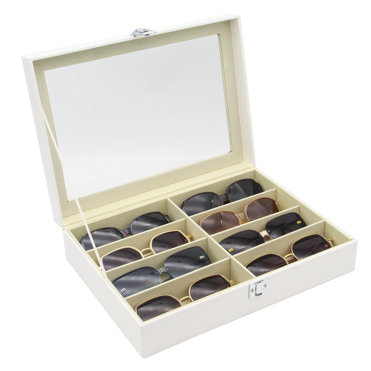 8 Slots Sunglass Organizer, PU Leather Eyewear Display Tray