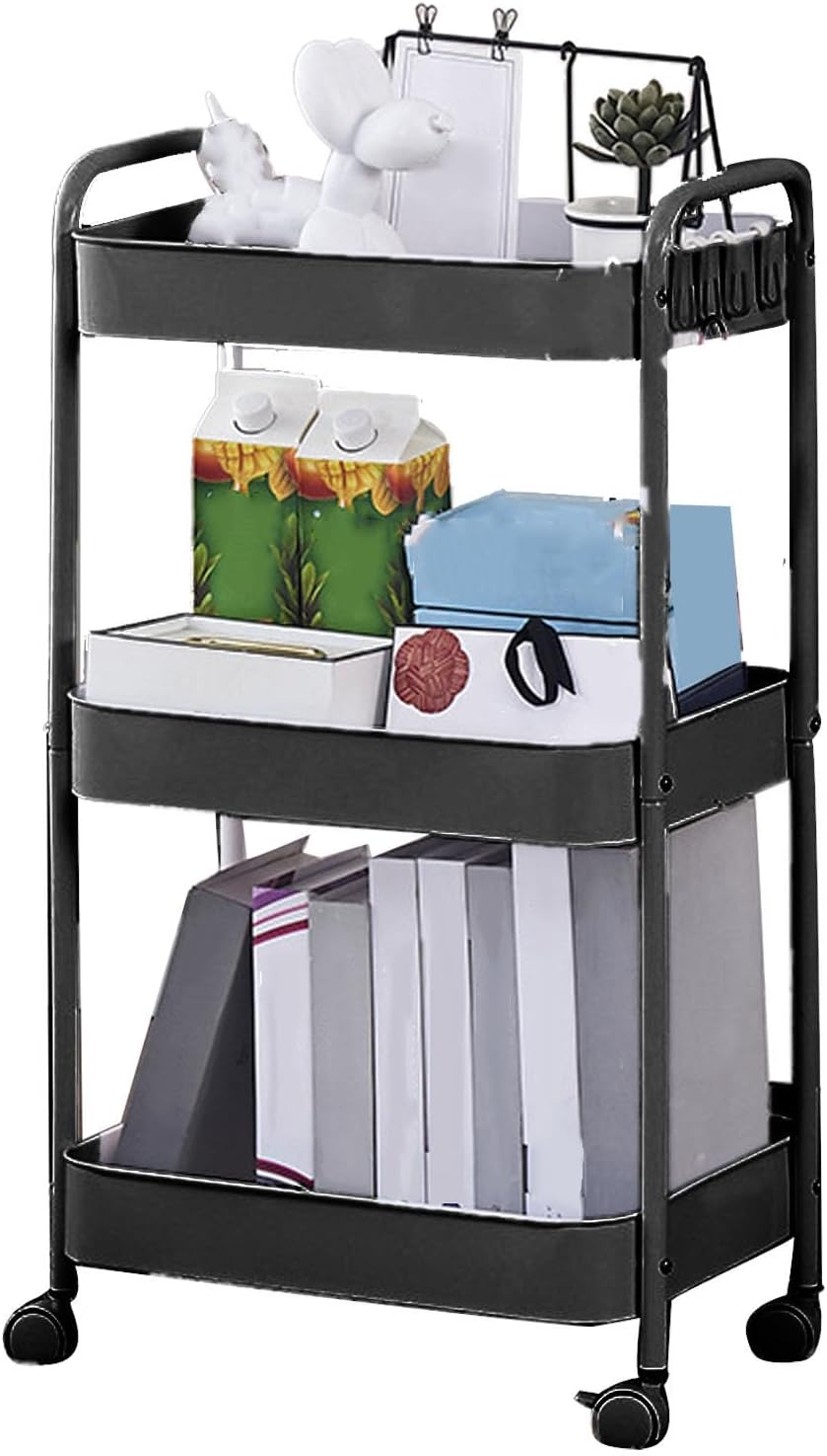 Multifunctional Storage Trolley with Casting Wheels for Home Use in Carbon Steel (#3)