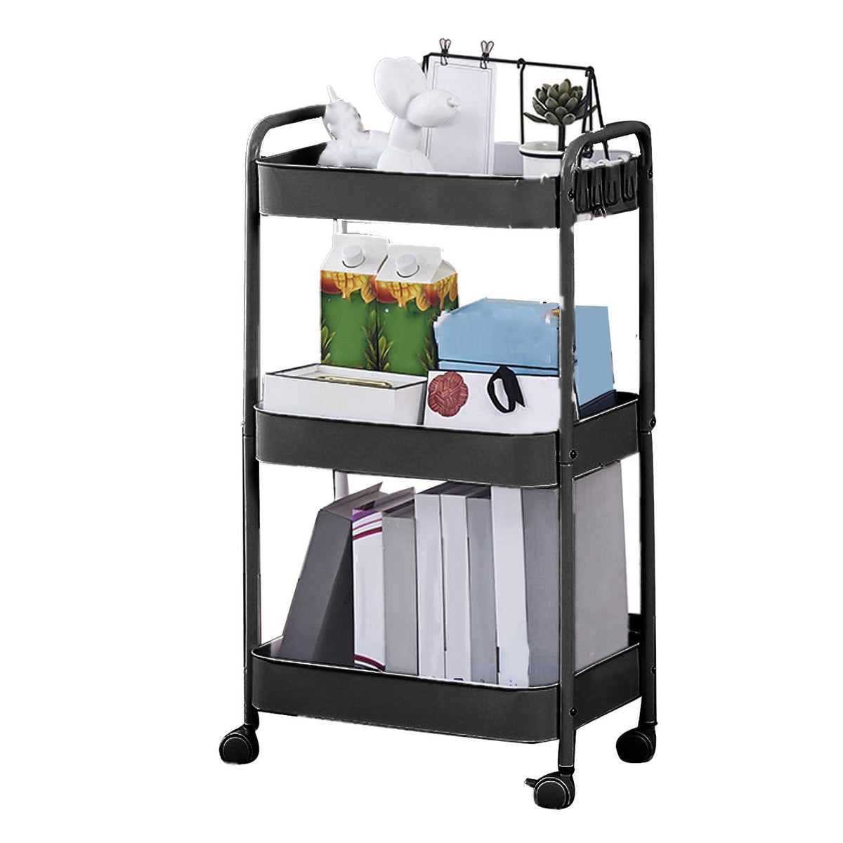 Multifunctional Storage Trolley with Casting Wheels for Home Use in Carbon Steel (#3)