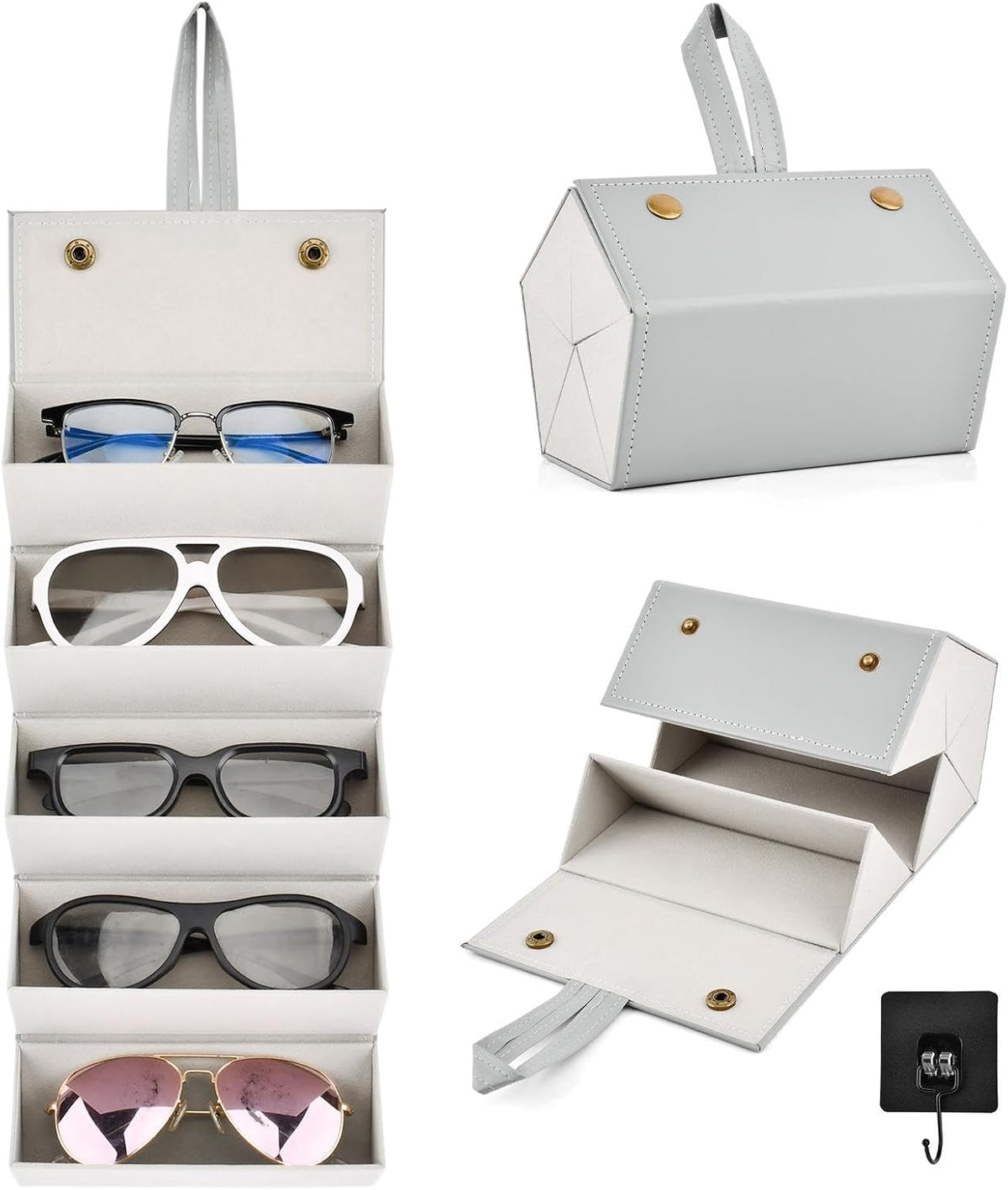 5 Slots Travel Sunglasses Organizer Holder, Foldable Travel Sunglass Case