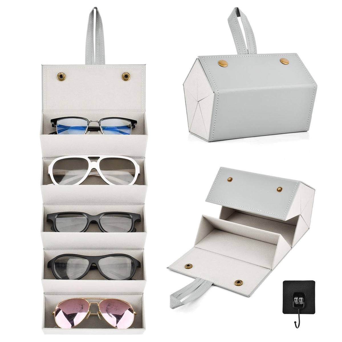 5 Slots Travel Sunglasses Organizer Holder, Foldable Travel Sunglass Case