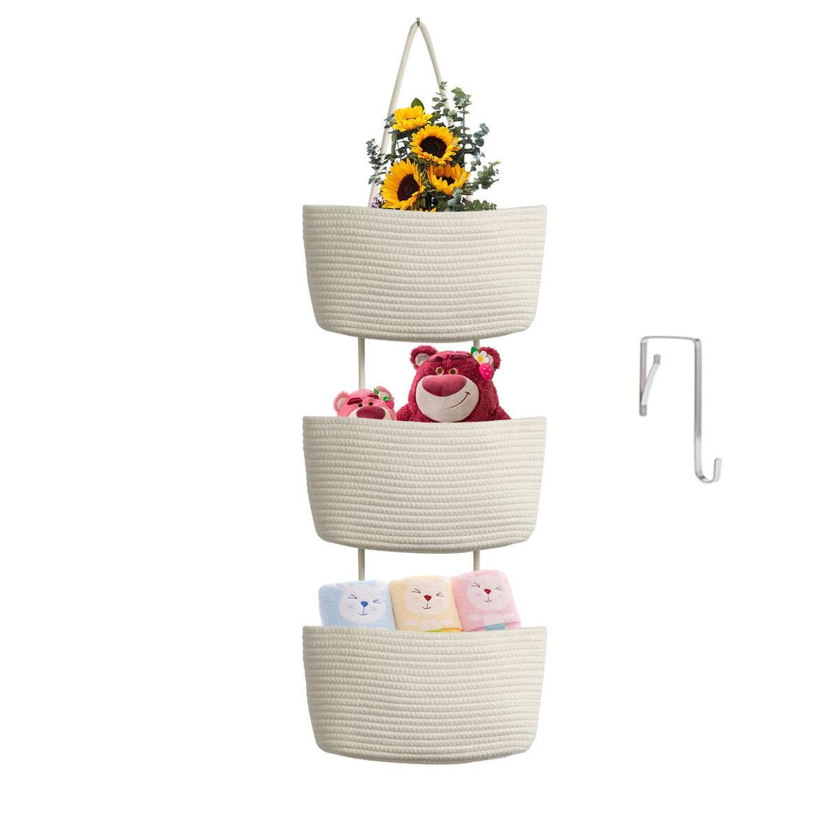 TeoKJ Over the Door Hanging Storage Basket Woven 3 Tier Wall Organizer Jute