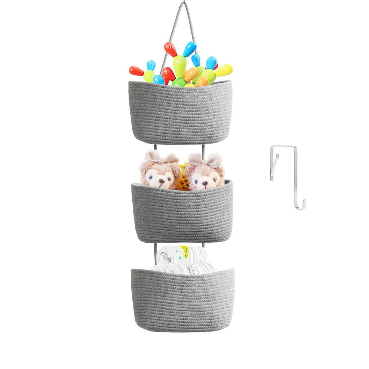 TeoKJ Over the Door Hanging Storage Basket Woven 3 Tier Wall Organizer Jute