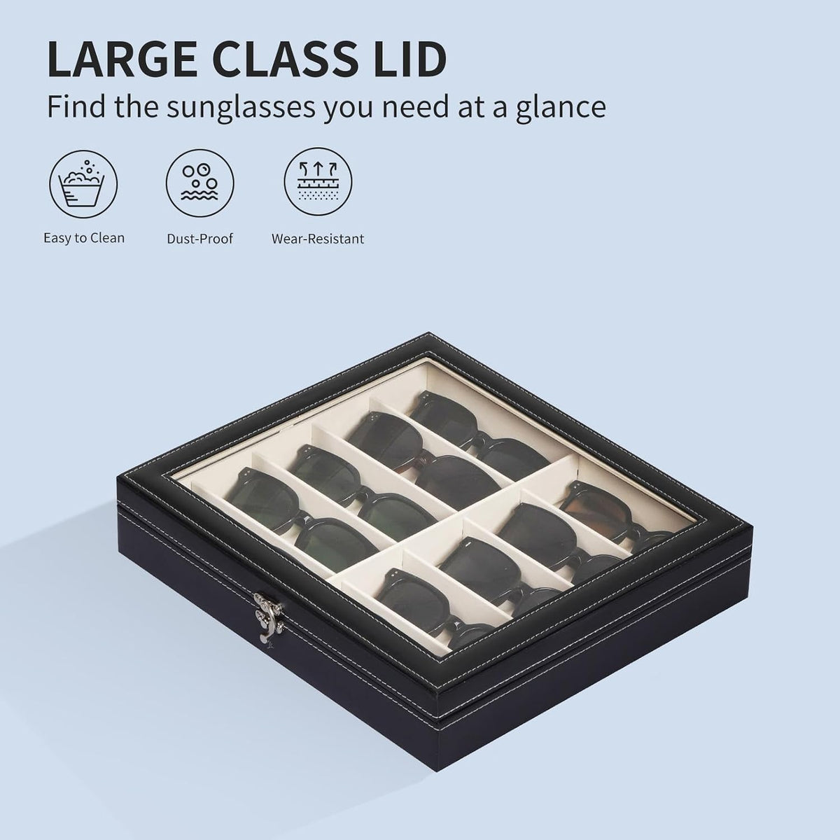 AUTOARK Large Sunglasses Organizer Case,10 Slot,Black,MKAW-111