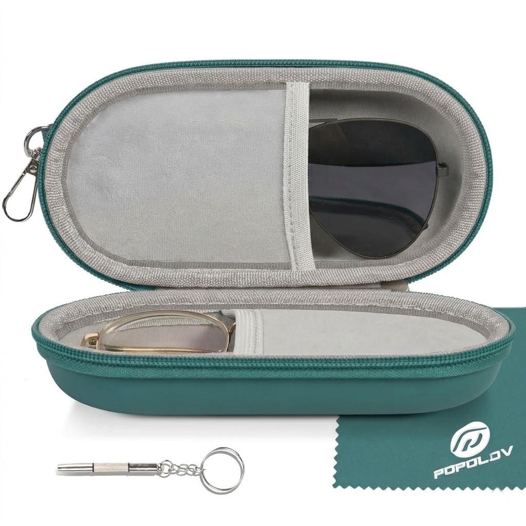 Double Glasses Case,Dual Eyeglasses & Sunglasses Organizer with Clip Zipper Closure for Travel 2 Pairs Storage Box