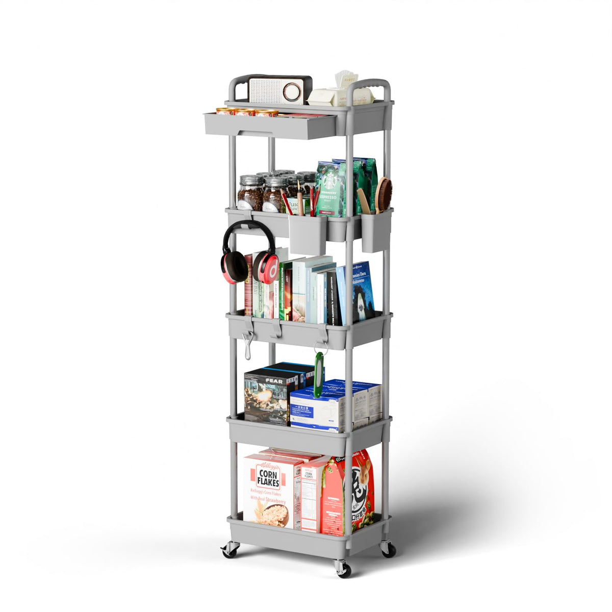 Sorgion 3 Tier Rolling Cart Organizer,Laundry Room Bathroom Organizers and Storage Office Shelves Mobile Shelving Unit Kitchen Trolley Cart with Wheels for Art,Craft,Diaper,Bedside,Snack(Green)