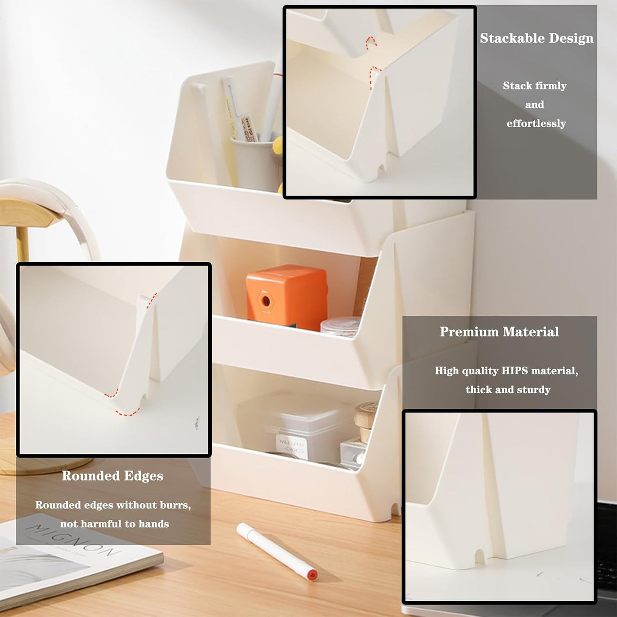 Lae Nuvole Wall Mounted Storage Organizer Bins, Adhesive Baskets 4 Pack