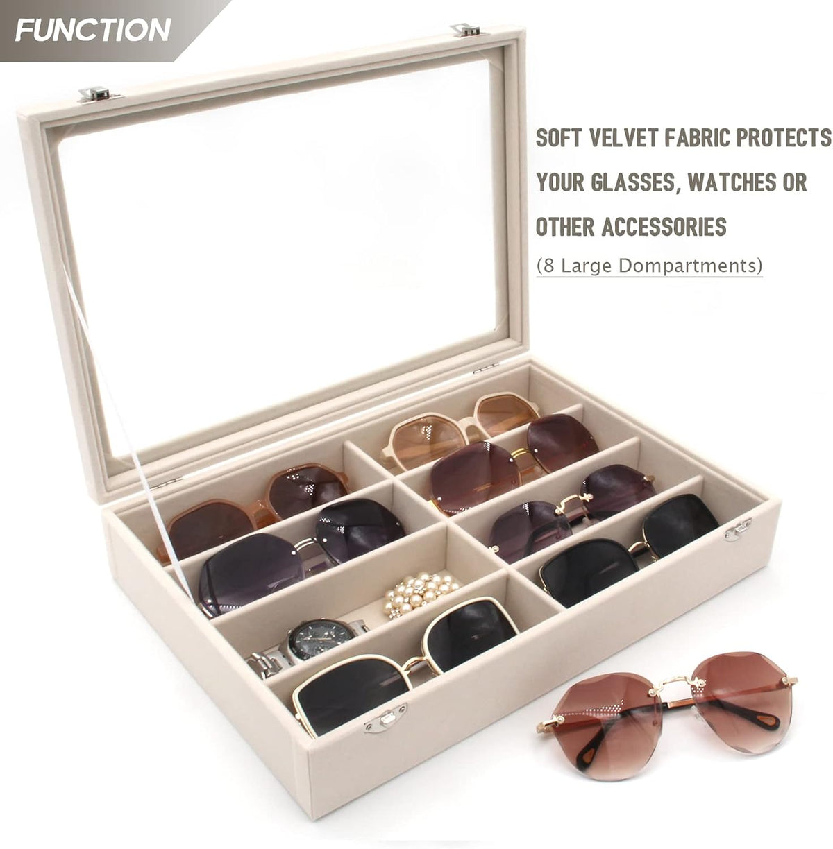 Velvet Sunglasses Organizer, Glasses Storage Box Sunglasses Storage Holder Box,Glasses Display Case with 8 Slots