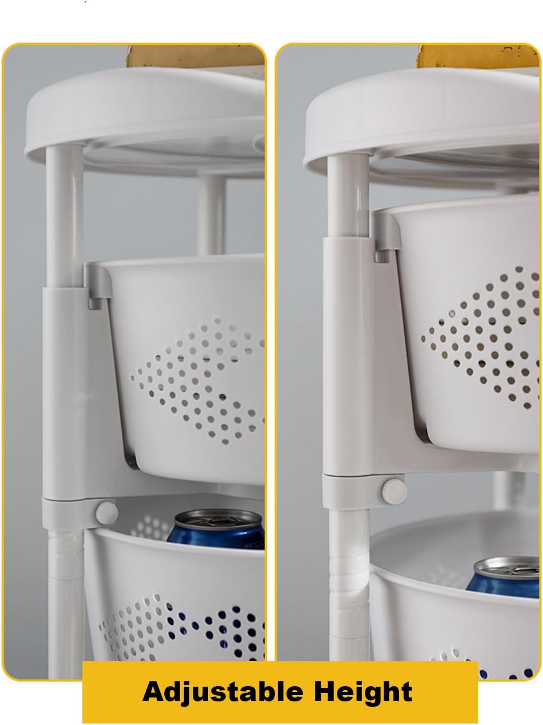 4-Tier Adjustable Kitchen Storage Rack,4 Layer Rotating Vegetable Organizer with Lockable Casters,Multi-Layers Rotatable Baskets for Kitchen Bathroom Living Room,White
