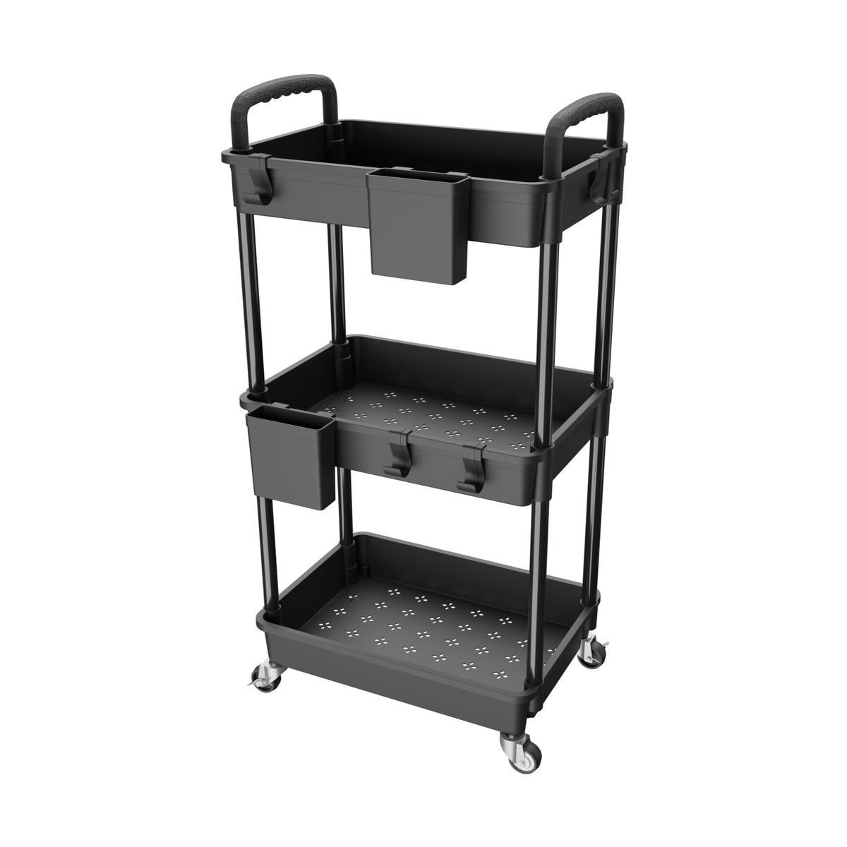 4 Tier Rolling Utility Cart with Drawer,REBECAT Utility Cart Made of Multifunctional Storage Organizer Tool for Kitchen,Bathroom,Living Room,Office(Black)
