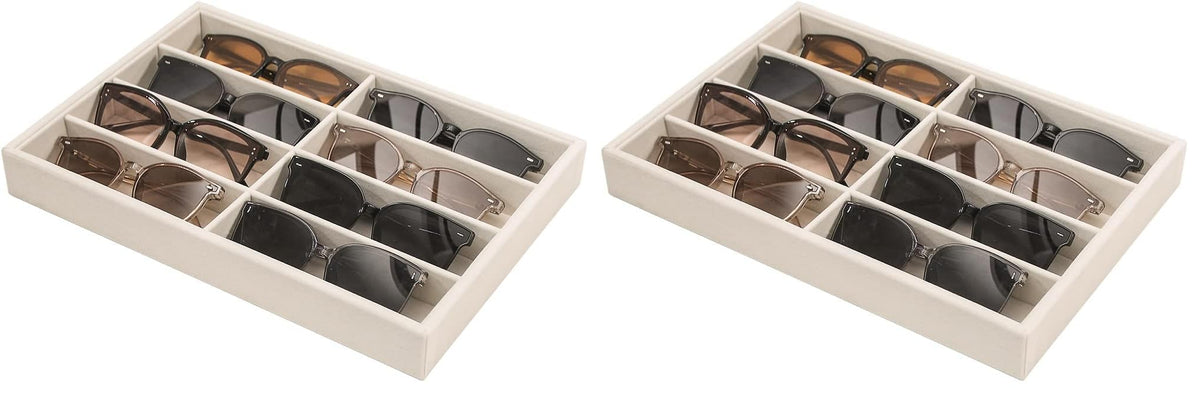 Coward Sunglass Organizer, Beige Velvet Glasses Trays - Eyeglasses Watches Jewelry Display - Men Women (8 Grids)