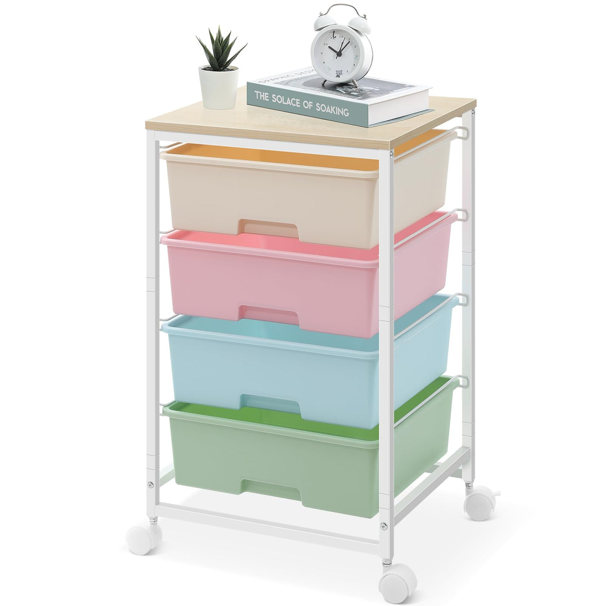 SYKIARIOL Rolling Cart with Drawers, 4-Drawer Utility Cart, Bright White