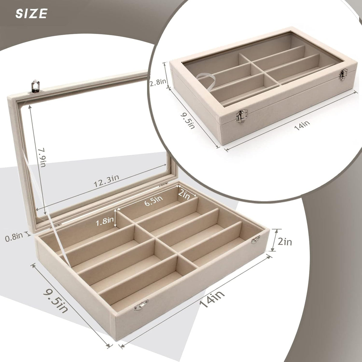 Velvet Sunglasses Organizer, Glasses Storage Box Sunglasses Storage Holder Box,Glasses Display Case with 8 Slots