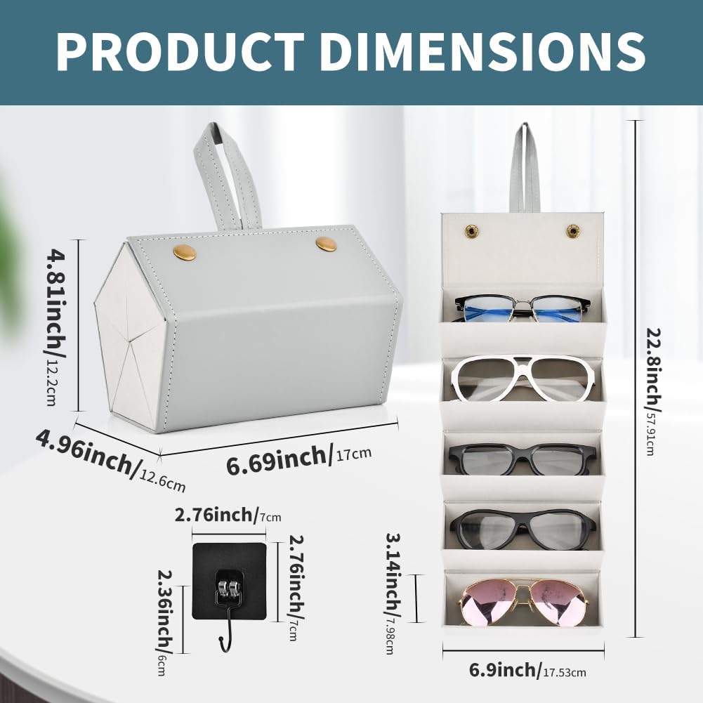 5 Slots Travel Sunglasses Organizer Holder, Foldable Travel Sunglass Case