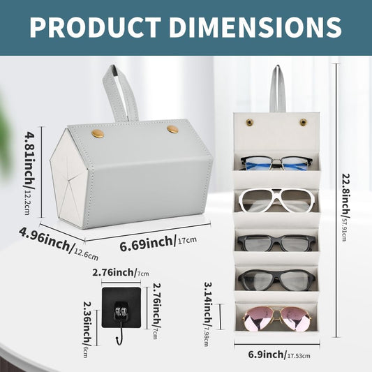 5 Slots Travel Sunglasses Organizer Holder, Foldable Travel Sunglass Case