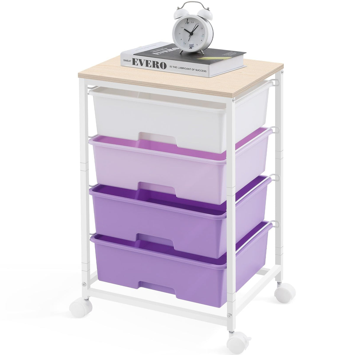 SYKIARIOL Rolling Cart with Drawers, 4-Drawer Utility Cart, Bright White