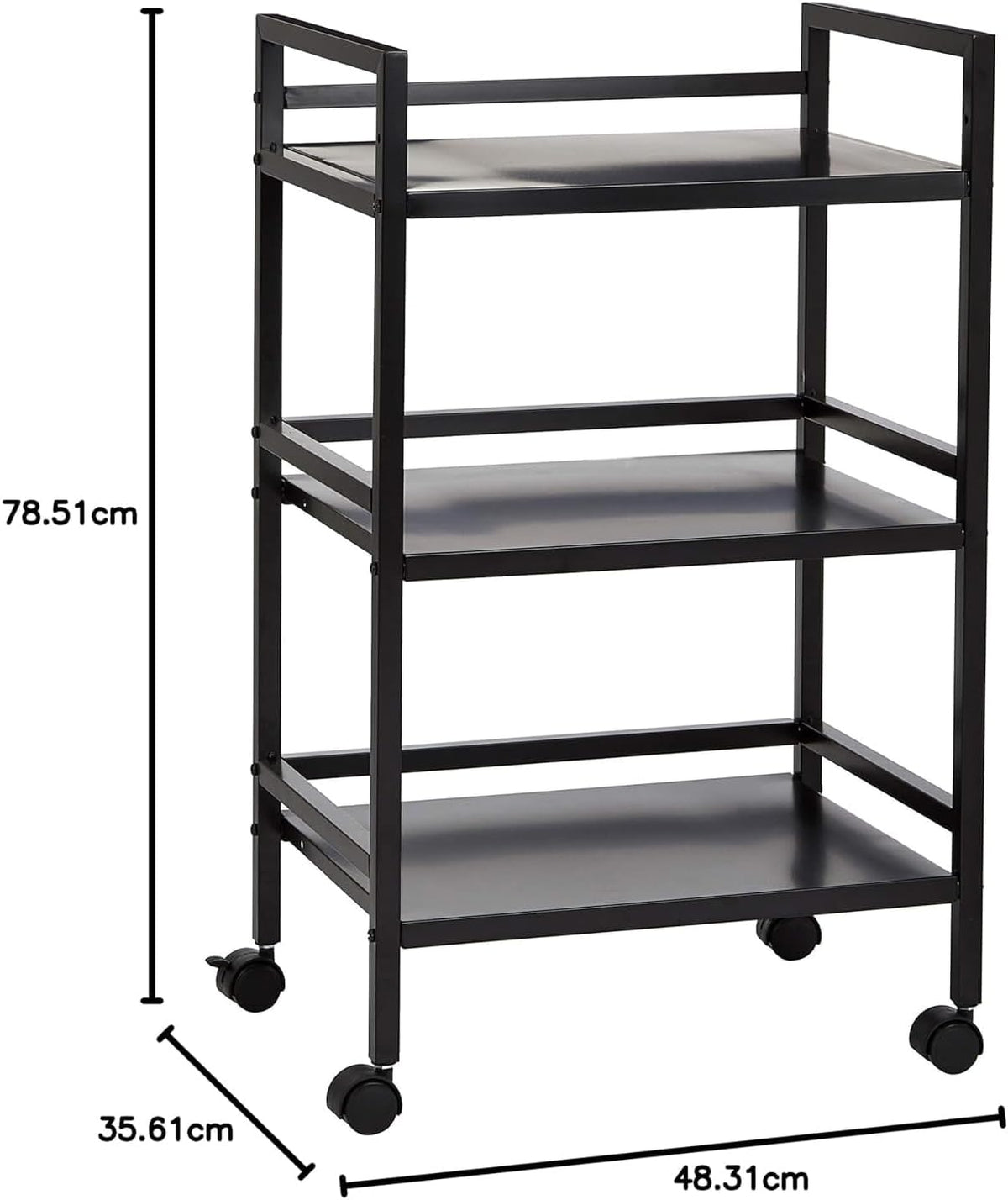 Amazon Basics 3-Tier Metal Rolling Utility Cart, Storage Organizer, Multifunctional Storage, Mobile Shelving, Black