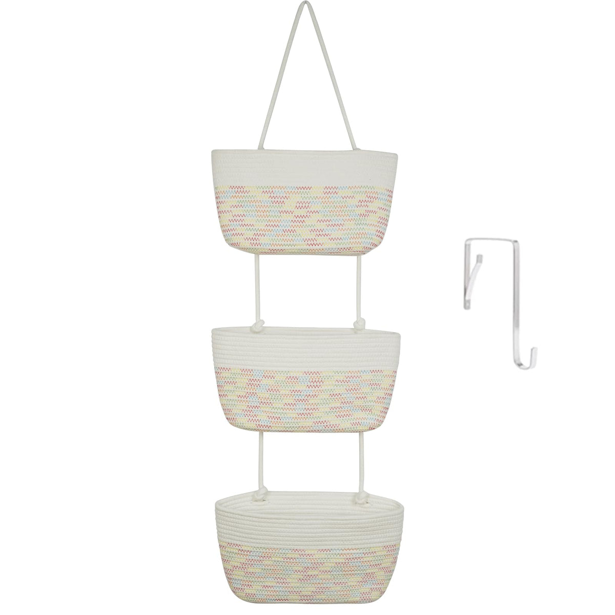 TeoKJ Over the Door Hanging Storage Basket Woven 3 Tier Wall Organizer Jute