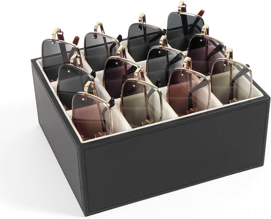 WOMACO Sunglasses Organizer, Velvet 12 Slots Glasses Display Tray, Desktop Eyeglasses Holder for Men & Women
