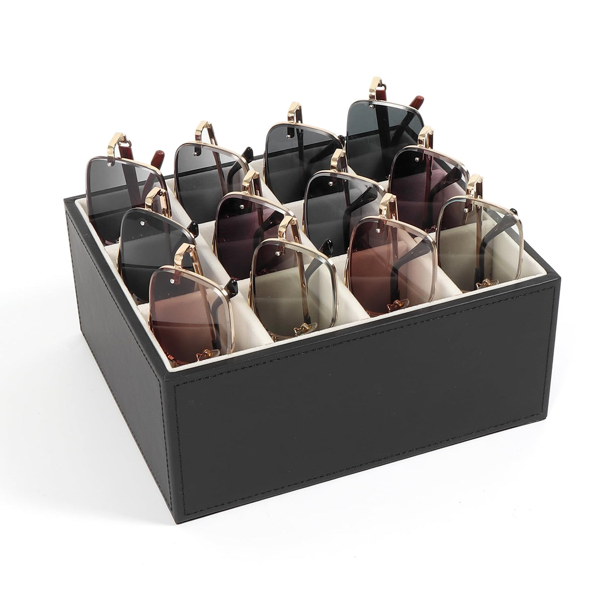 WOMACO Sunglasses Organizer, Velvet 12 Slots Glasses Display Tray, Desktop Eyeglasses Holder for Men & Women