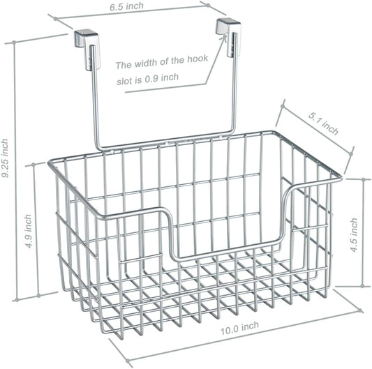 JUNCHU CHERRY Wire Hanging Storage Basket 2 Packs, Wall Mounted Kitchen Bathroom Storage Basket, Multi-Functional, No Punching, Strong Bearing, Chrome