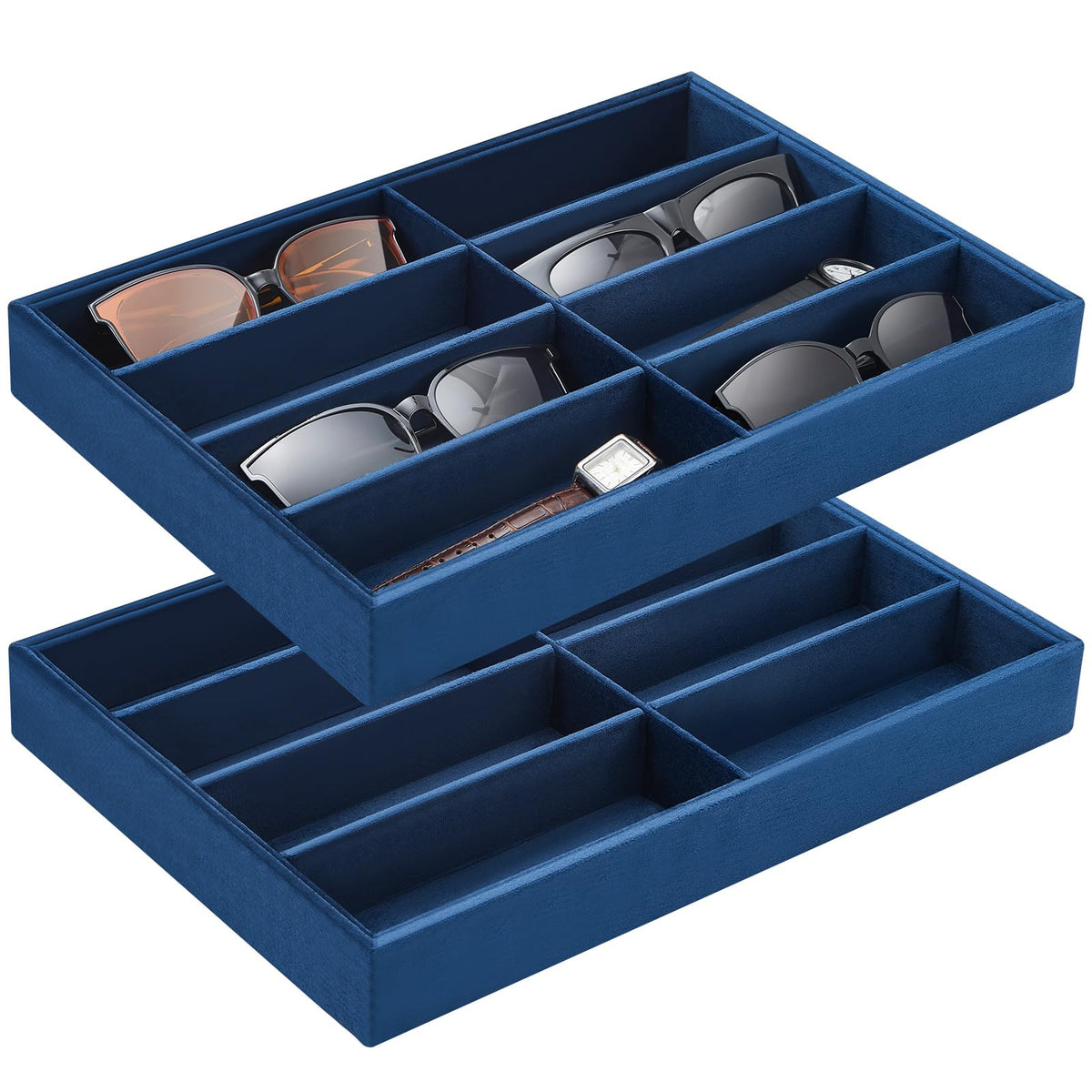 Amylove 2 Pack Sunglasses Organizer Tray Velvet Holder,8 Grids,Purple