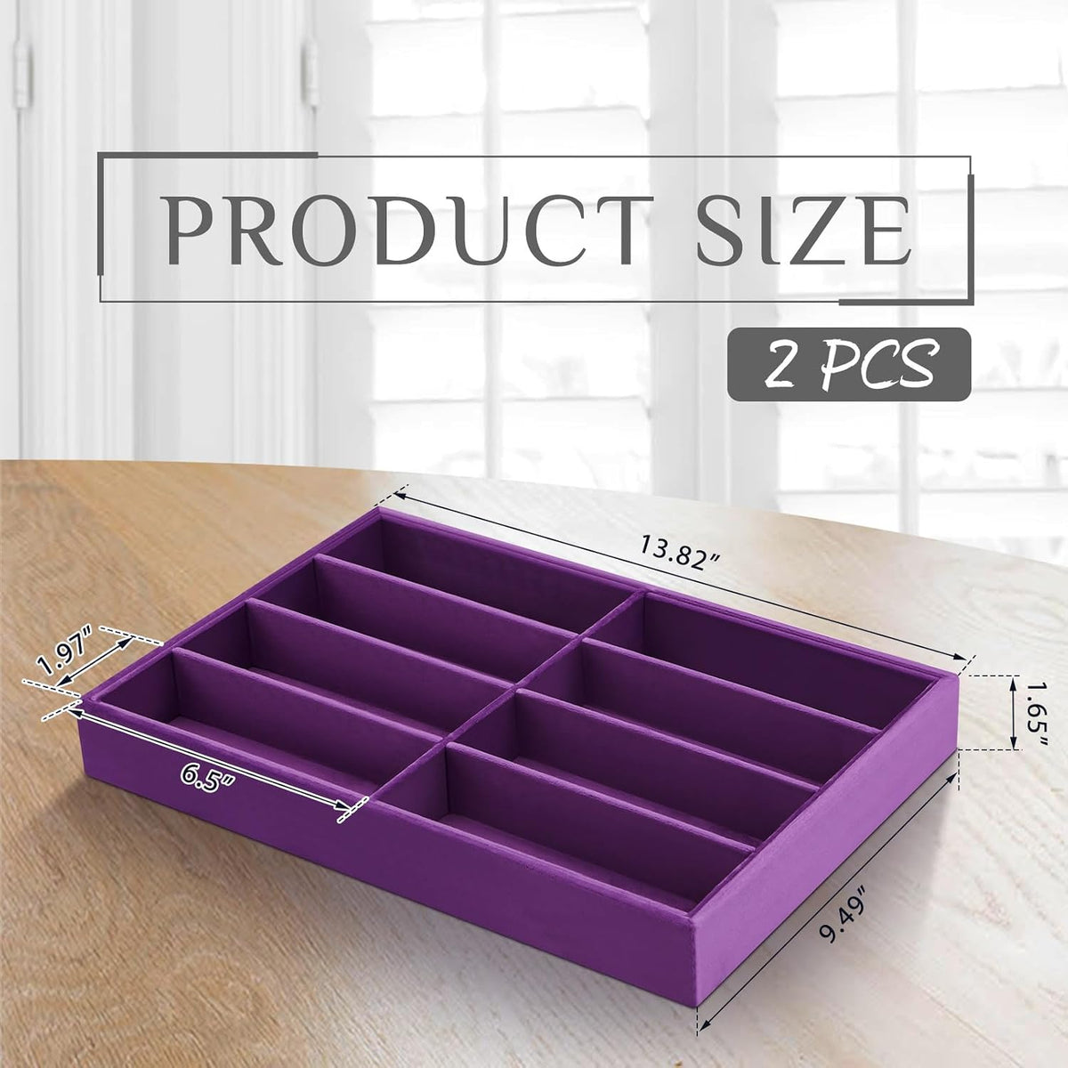 Amylove 2 Pack Sunglasses Organizer Tray Velvet Holder,8 Grids,Purple