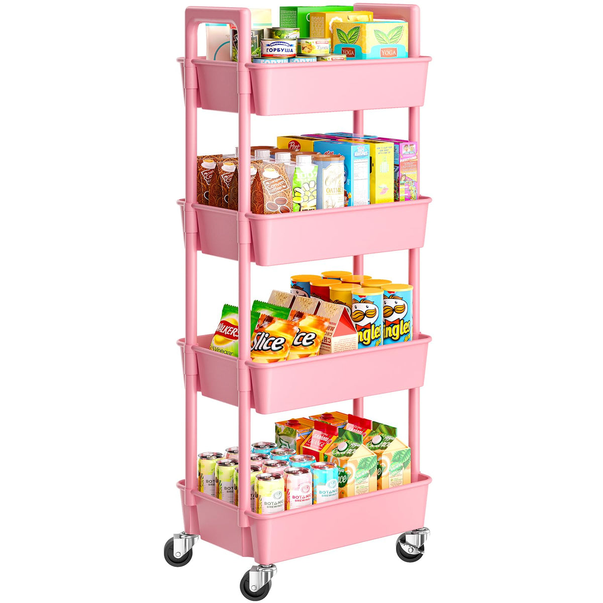 Pipishell 3 Tier Rolling Cart with Handle & Wheels for Storage, White