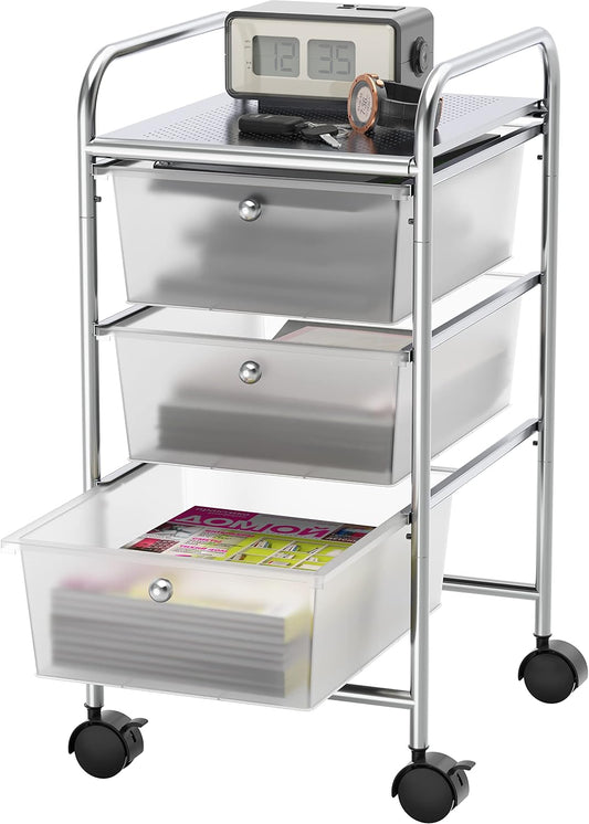 Simple Houseware 3 Drawers Rolling Utility Cart Art Craft Organizer, Chrome