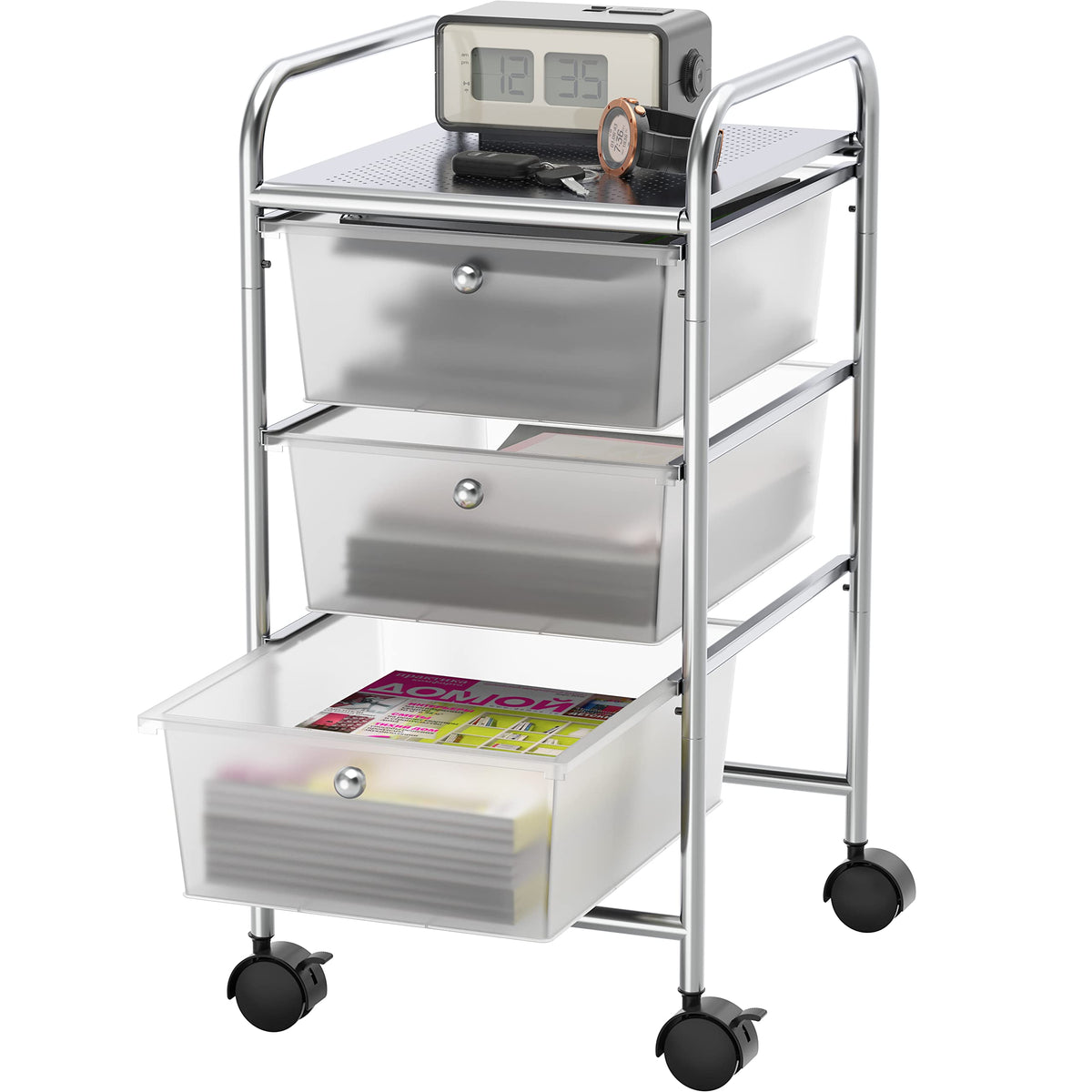 Simple Houseware 3 Drawers Rolling Utility Cart Art Craft Organizer, Chrome