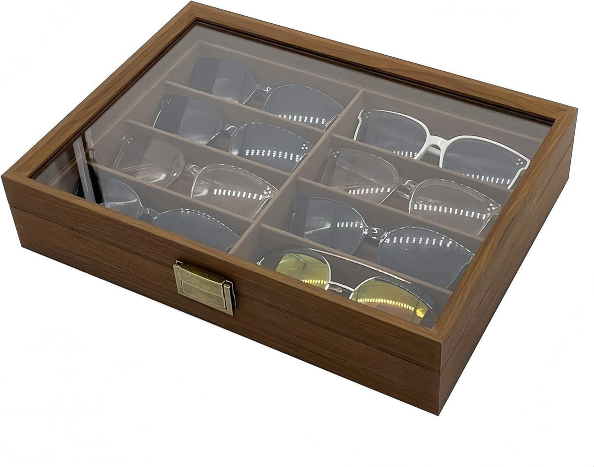 Antique Glasses Storage Box, Sunglasses Storage Case, Collection Case, Accessories Storage, Wooden, Holds 8-Slot