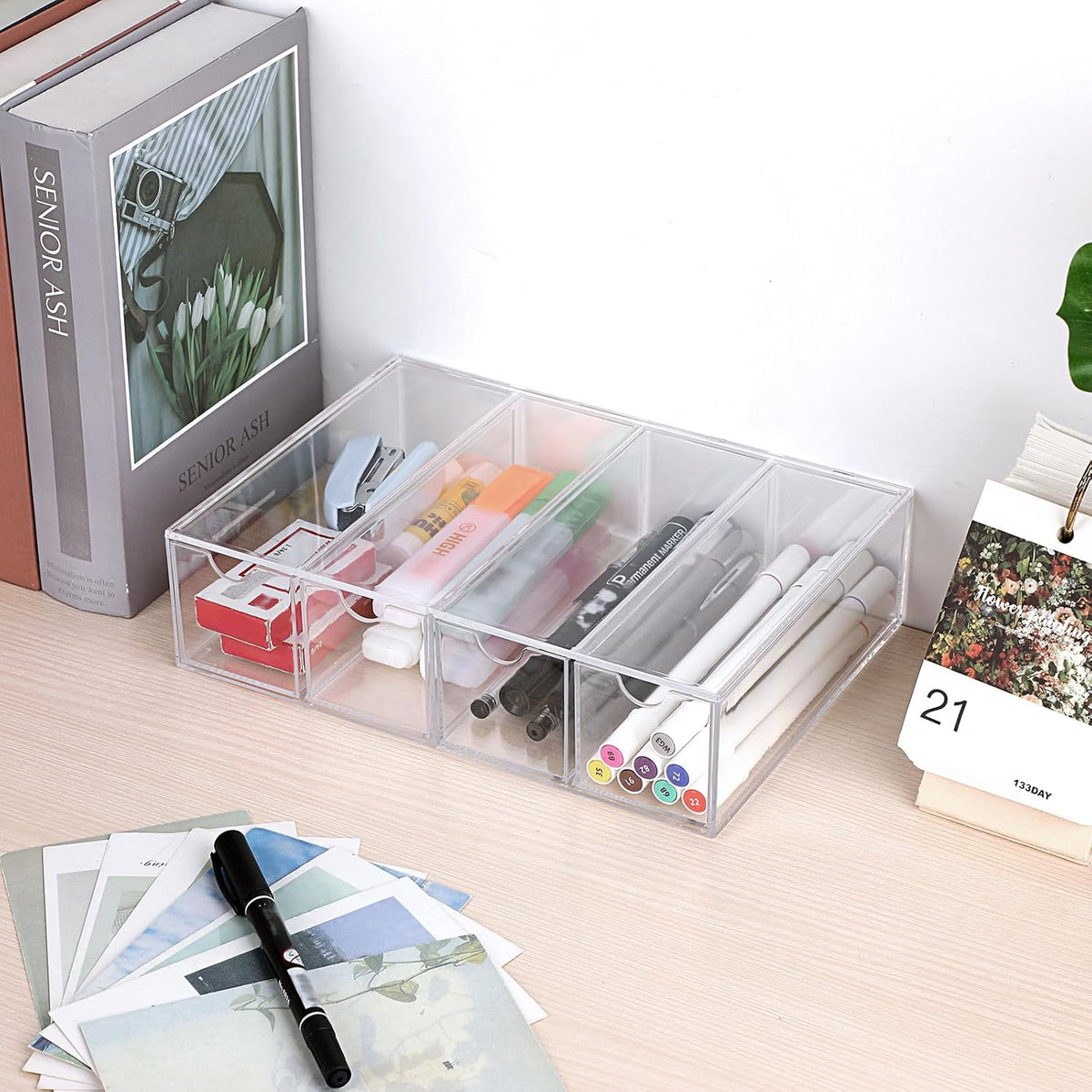 Hipiwe Acrylic Drawer Organizer Sunglasses Case with 4 Pull Out Drawers