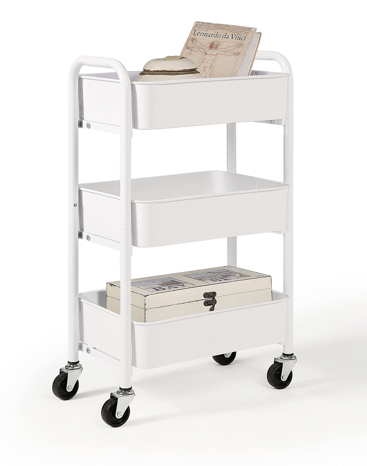 SunnyPoint 3-Tier Delicate Compact Rolling Metal Storage Organizer - Mobile Utility Cart Kitchen/Under Desk Cart with Caster Wheels (RED, 15.35" X 10.24" X 26.8"H)