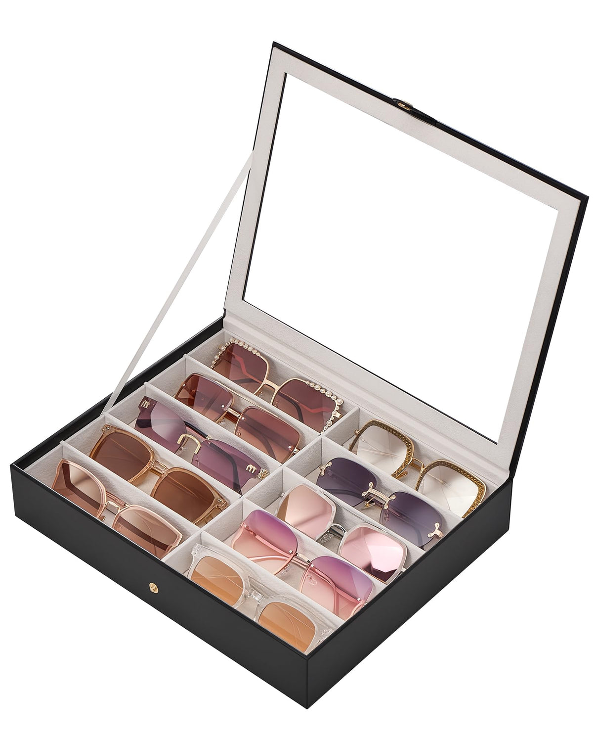 Lolalet 10/20 Slots Sunglasses Organizer with Slim Clear Lid