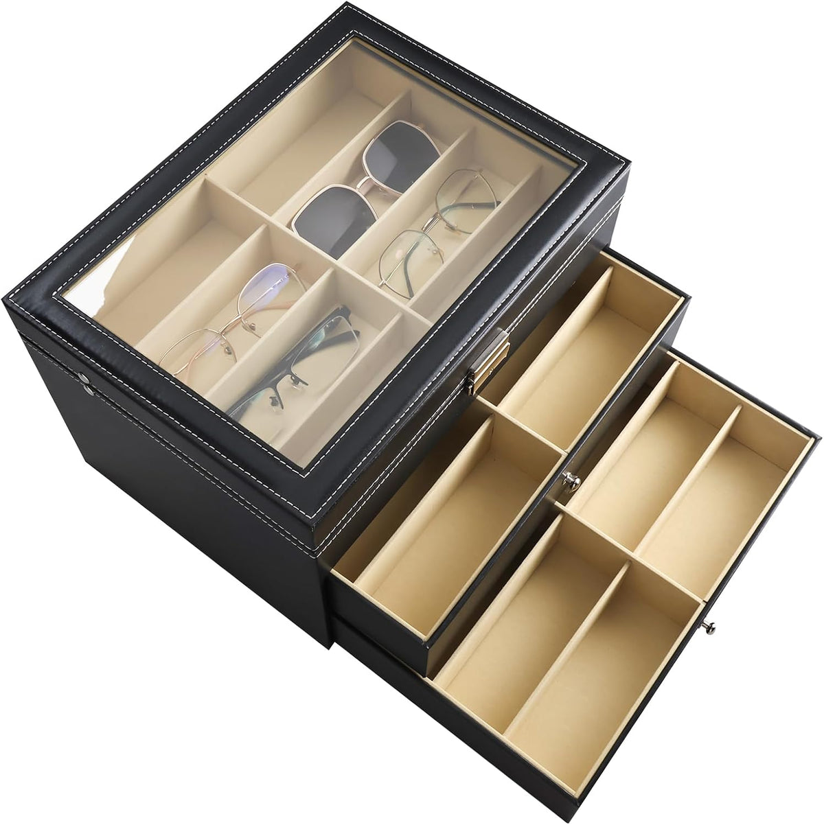 NovelBee 3-Layer Sunglasses Storage Organizer for Women Men,18 Slots Glasses Case Sunglass Eyeglasses Collector Display Box