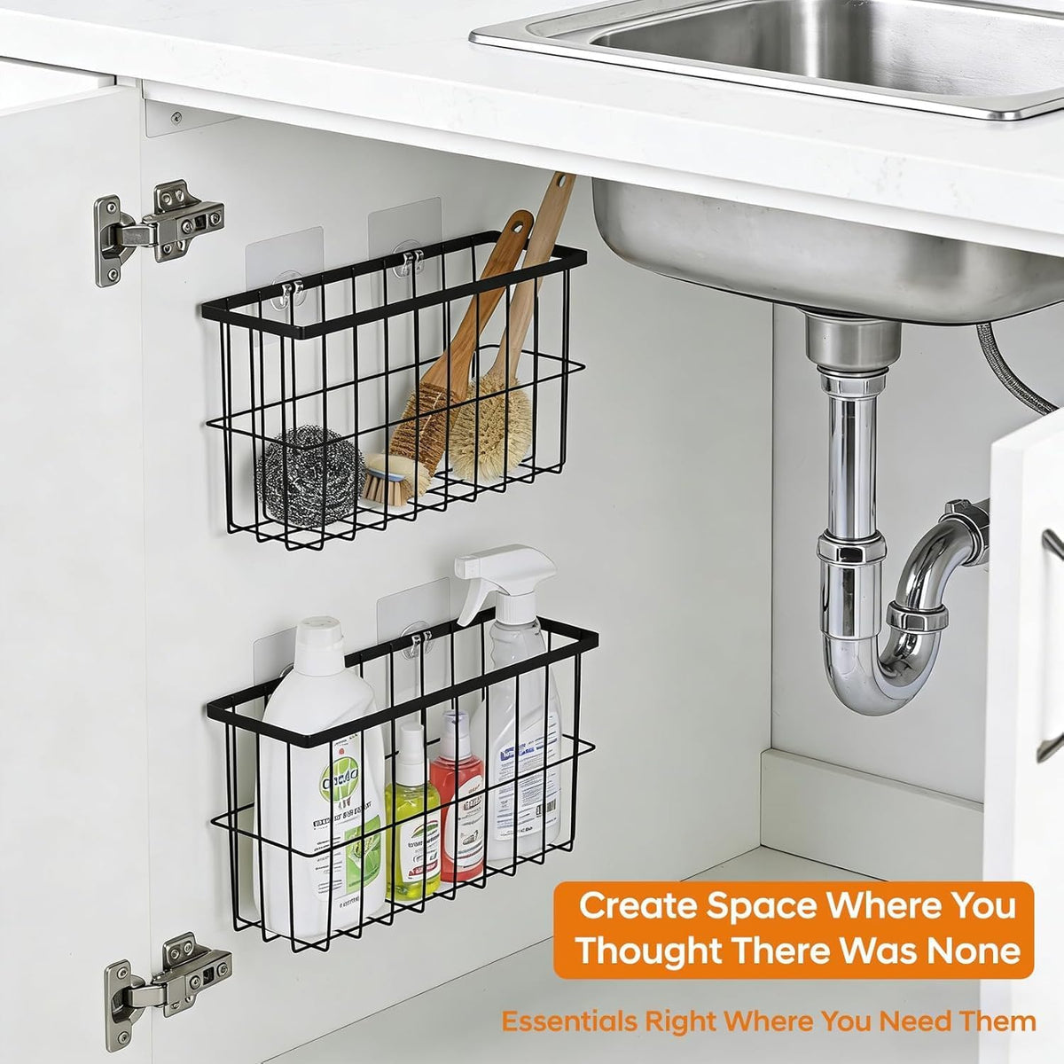 2Pack Cabinet Door Organizer, Self-Adhesive Lid Storage Box for Cabinet Storage, Wall-Mounted Storage Basket Rack, Suitable for Kitchen, Refrigerator,Bathrooms, Pantry, Office，Makeup Container,rv must