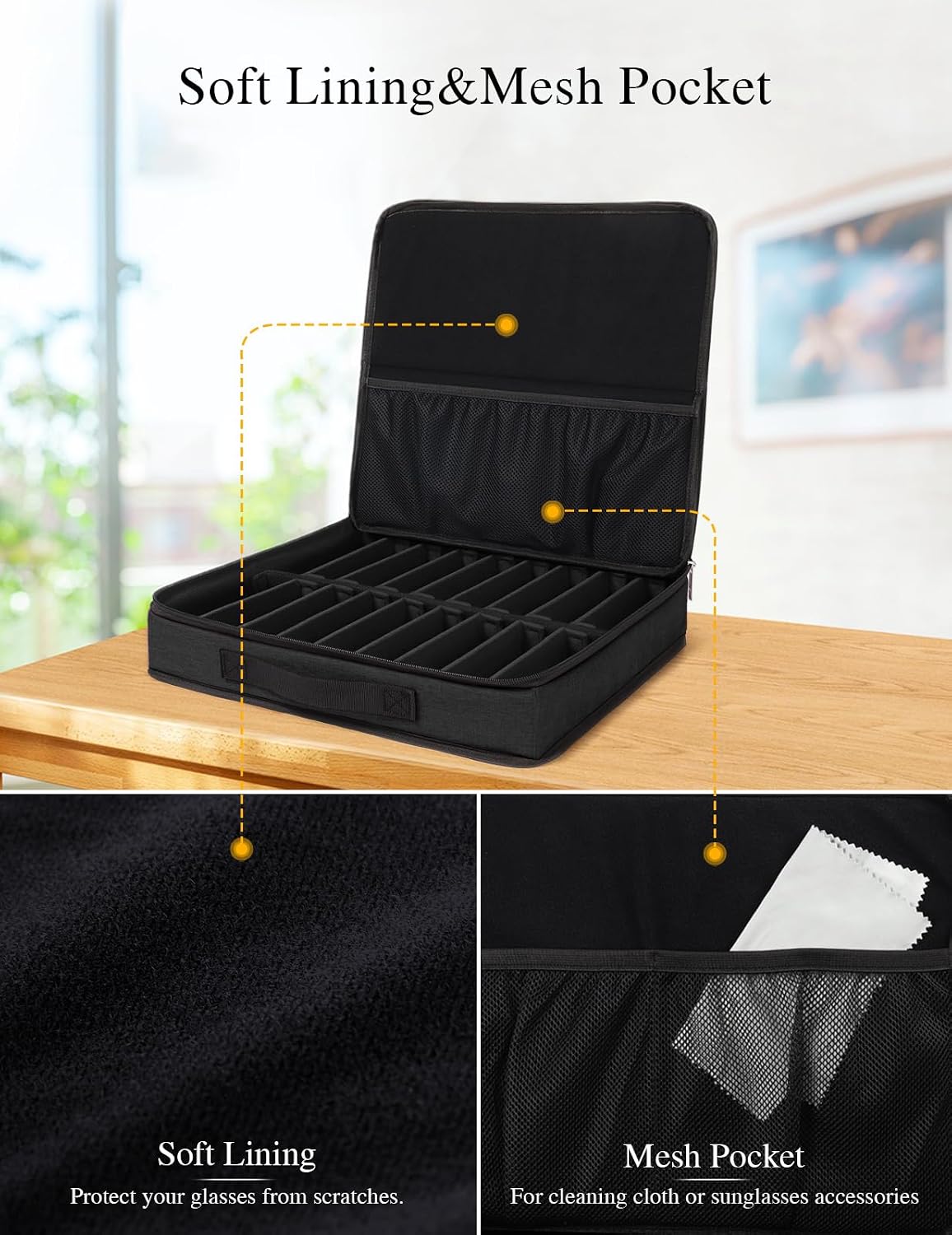 Bukere Sunglasses Organizer Case, 18 Adjustable Slots for Multiple Pairs Eyeglasses, Travel Glasses Holder Storage Box