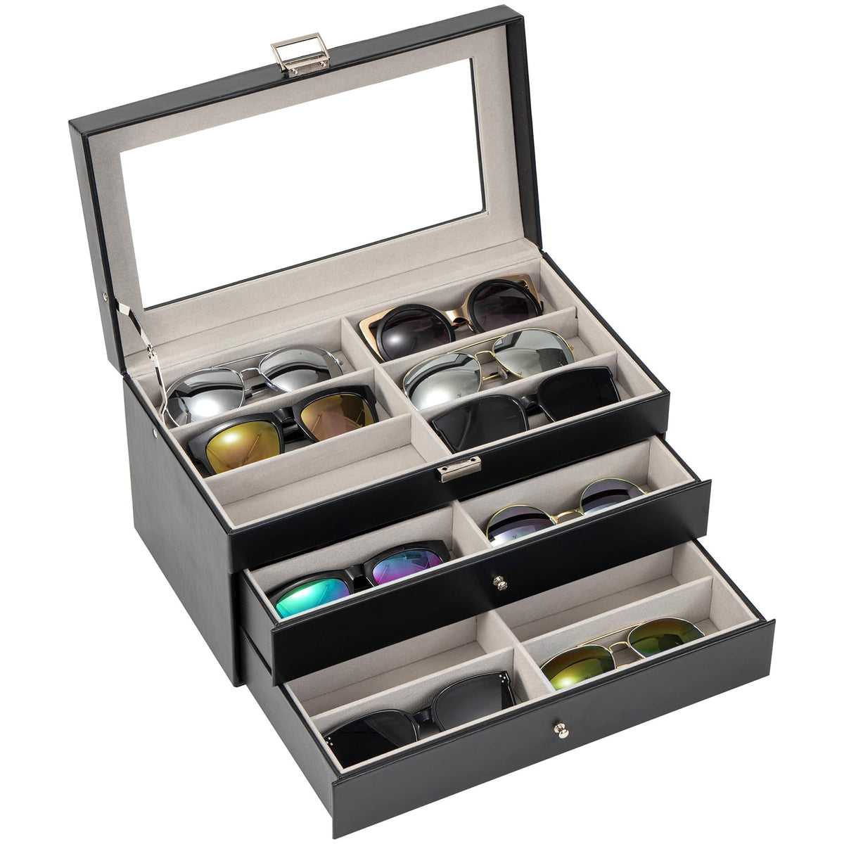 ProCase 3-Layer Sunglasses Storage Organizer -Black