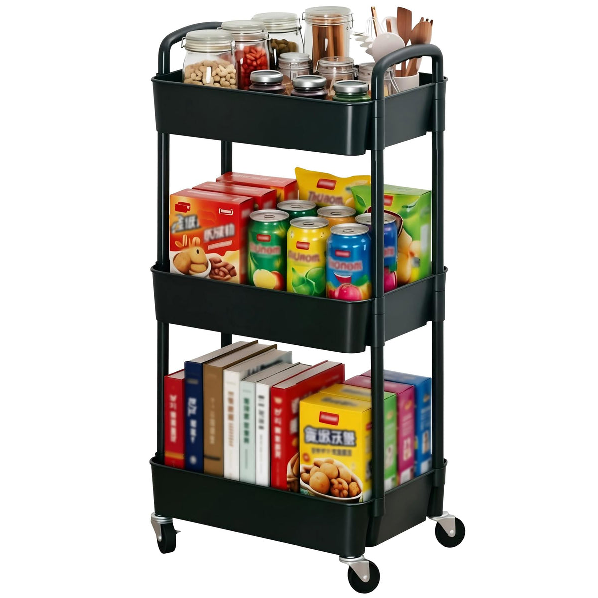 Sywhitta 6-Tier Plastic Rolling Utility Cart with Wheels for Storage,Black