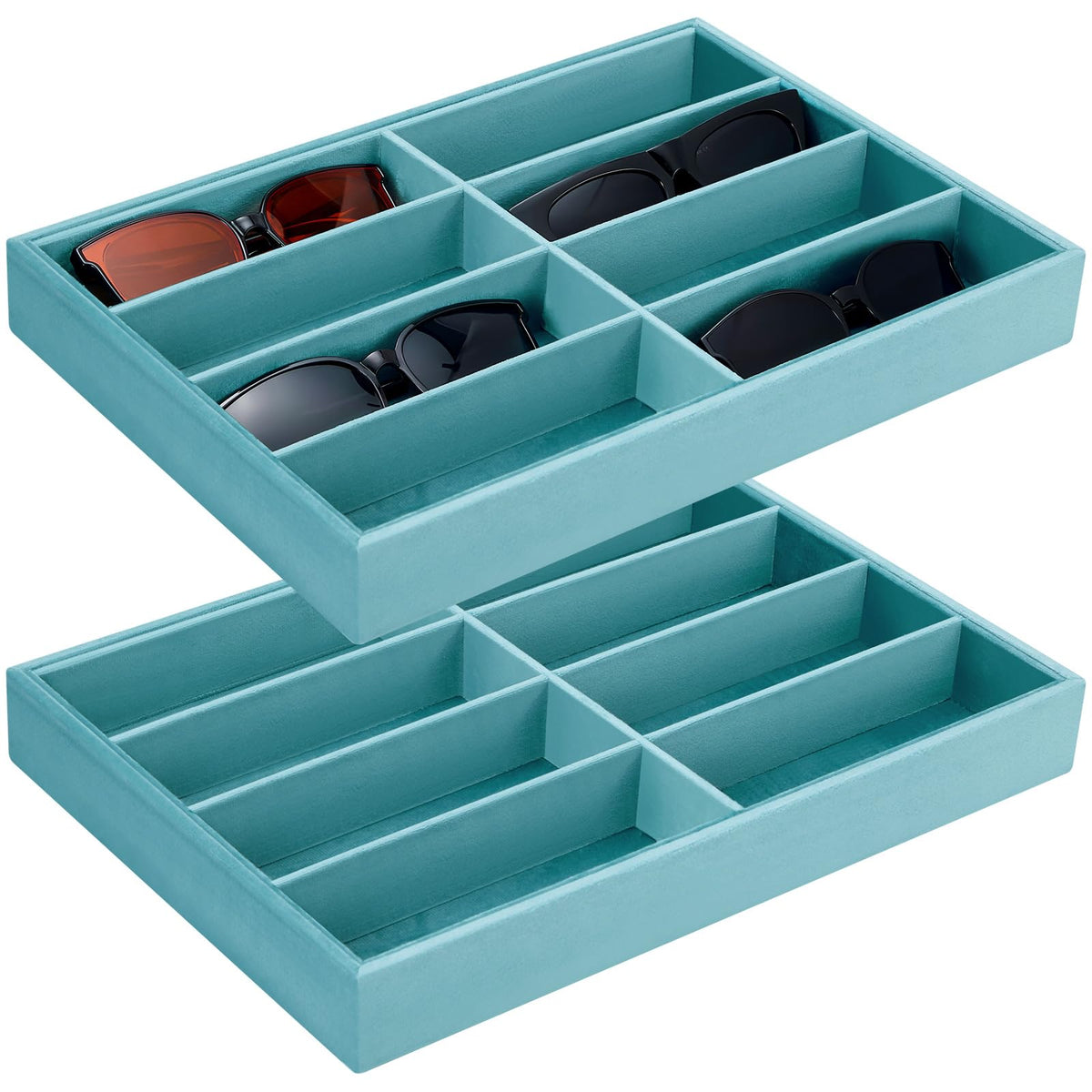 Amylove 2 Pack Sunglasses Organizer Tray Velvet Holder,8 Grids,Purple