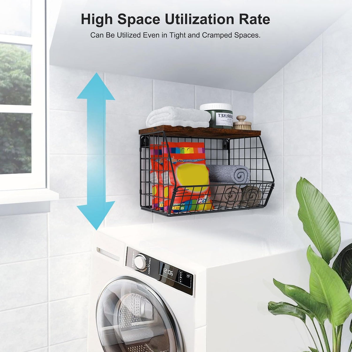MSJGA Laundry Room Shelves, Wall Mounted Storage Basket, 11.8"Wx7.9"Dx8.5"H