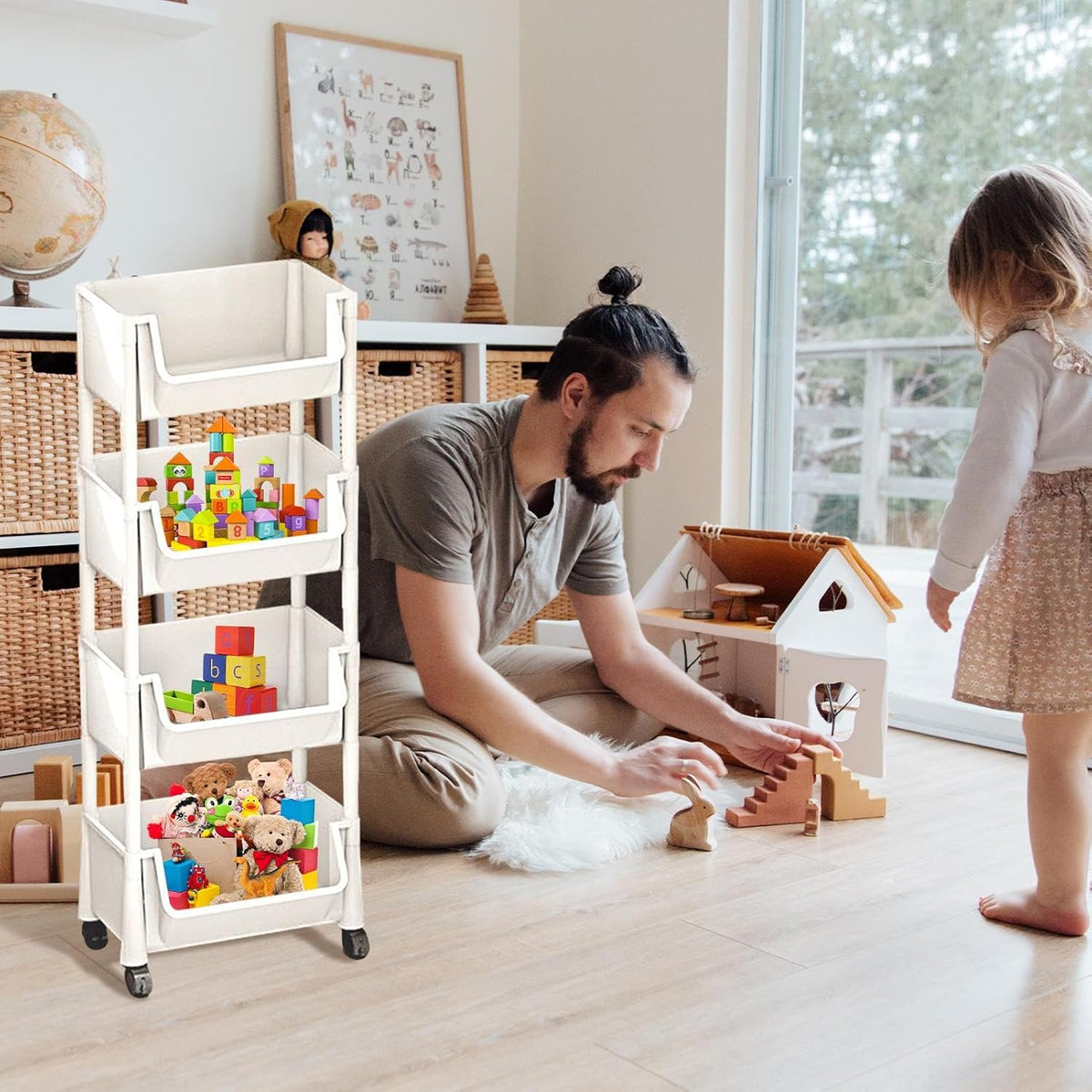 2/3/4 Tier Rolling Utility Cart Organizer - Mobile Storage Shelf With Lockable Caster Wheels, Stable And Sturdy Rolling Storage Carts, Multifunctional Utility Cart, For Kitchen Dining Room Living Room