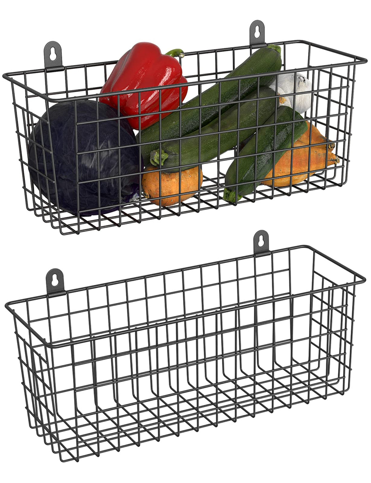MaraFansie [Extra Large Wire Basket 2-Pack Hanging Wall Organizer Cabinet Storage Basket Wall Mounted Shelves Rustic Farmhouse Decor for Home Kitchen Bathroom, White