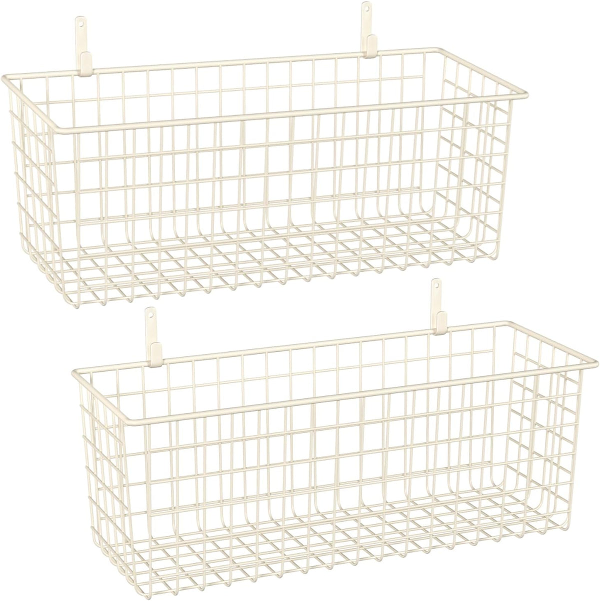 Kinlink 2 Sets White Extra Large Hanging Wall Basket with Steel Hooks