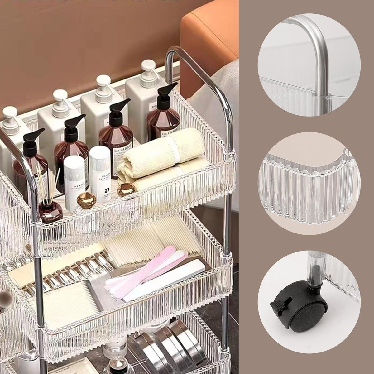 4 Tiers Rolling Storage Cart with Hanging Basket Acrylic Organizer